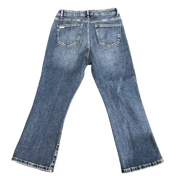Michael Kors Cropped Flare High Rise Slim Through Hip & Thigh Jeans Size 8 - Picture 8 of 10